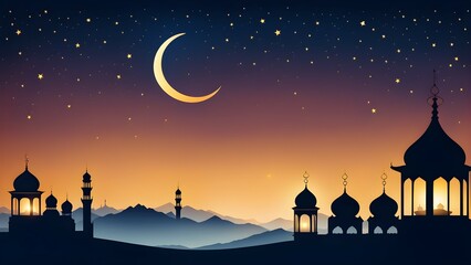 A beautiful night sky with a crescent moon and a few stars