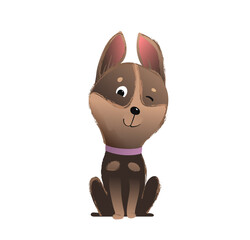 Cute little purebred puppy terrier dog sitting. Funny little doggy, best friend character graphic design, kids illustration. Domestic animal vector clipart cartoon for children.