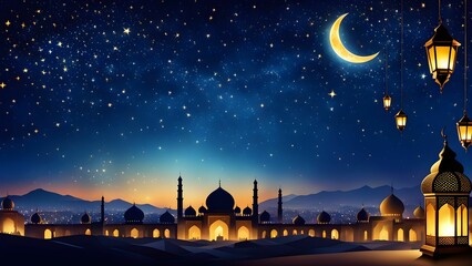 Fototapeta premium A beautiful night sky with a large crescent moon