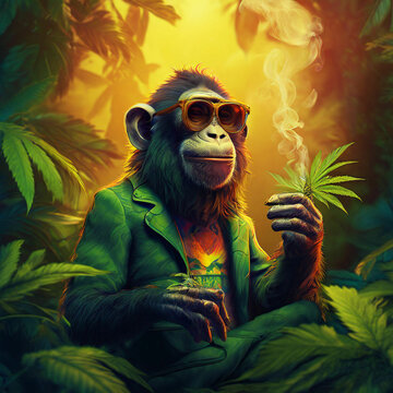 monkey smoking weed in the jungle