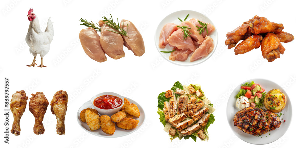 Wall mural fried chicken and meat transparent sample mockup isolated png with no background.