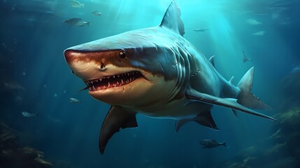 Naklejka premium A shark with a tiny fin cap