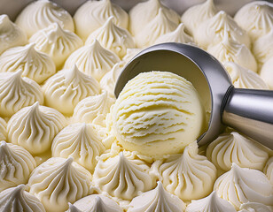 Creamy vanilla ice cream scooped from a container