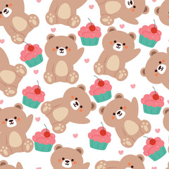 seamless pattern cartoon bear with cute dessert. cute animal wallpaper illustration for gift wrap paper