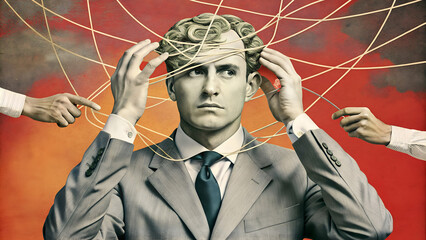 Businessman and Mental Chaos. Concept of mental health, psychology