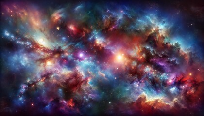 Obraz premium Colorful nebular galaxy stars and clouds as stary night cosmos. Supernova background wallpaper