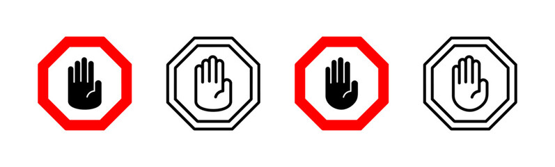 Stop icon set. stop road sign. hand stop icon vector