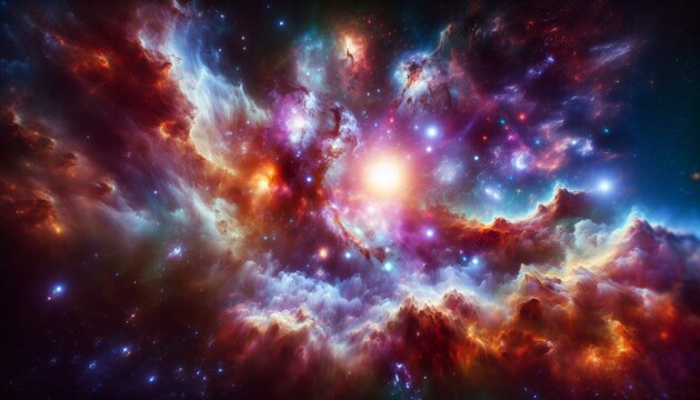 Colorful nebular galaxy stars and clouds as stary night cosmos. Supernova background wallpaper