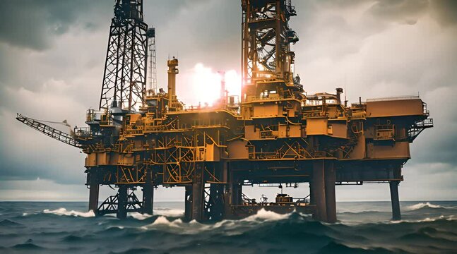 Sea industrial technology oil rig middle of the sea 