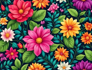 Obraz premium Lush Floral Pattern with Vivid Flowers and Leaves - Background for Invitation or Mother's Day Card