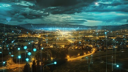 Fototapeta premium 5g connection revealed on smart countryside. Background for business dan technology digital