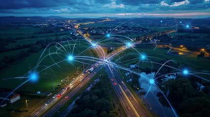 5g connection revealed on smart countryside. Background for business dan technology digital