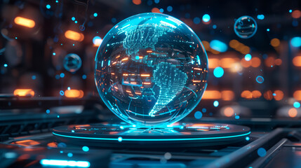 futuristic technology sphere hologram digital data internet connectivity across the globe, tech background wallpaper 