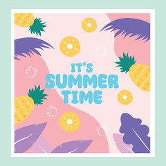 Summer sale banner vector illustration. pattern pineapple fruit concept.hello summer sale