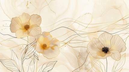 Elegant floral illustration with pastel tones, featuring delicate flowers and leaves, perfect for design projects and backgrounds.