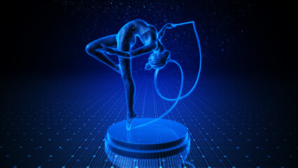 3D Abstract Illustration of Gymnastics Female With Blue Theme With Wireframe Style