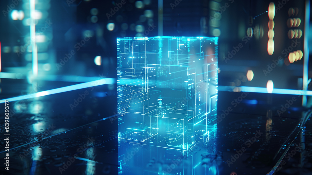 Canvas Prints futuristic technology cube hologram digital data internet connectivity, cyber tech background wallpa