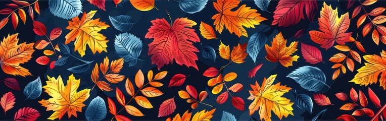 Autumn Foliage Seamless Pattern: Vibrant Seasonal Colors with Various Leaves and Plants in Illustrative Texture for Wallpaper and Background