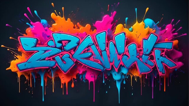 A vibrant and dynamic animation of graffiti with dripping paint effects, background