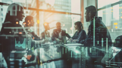 Obraz premium Professional business team working on a project together in the office Using innovation economic growth charts and network connections to accompany the data. in analyzing future trends