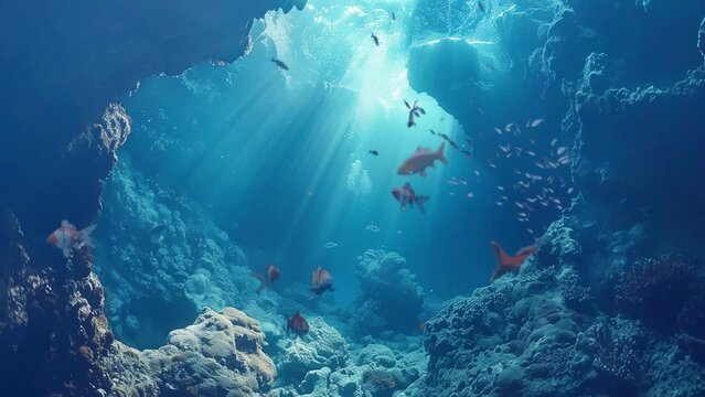 underwater cave bioluminescence glow. seamless looping overlay 4k virtual video animation background