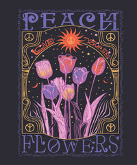 Vintage flowers girls graphic in vector , Women's Genuine Tulips Boxy Crusher Tee, typography slogan with b/w rose illustration, flower abstract,   © Justin