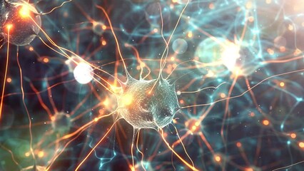 artificial intelligence connections and nucleus. science and technology illustration. seamless looping overlay 4k virtual video animation background