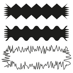 Abstract waveform borders. Zigzag, wavy, jagged. Black and white vector. Decorative lines set.
