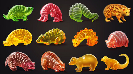 Asset of Gummy jelly candy set for video game isolation, Illustration.