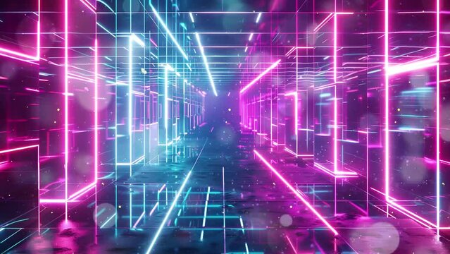 abstract neon grids pulsating and shifting with music. technology background. seamless looping overlay 4k virtual video animation background