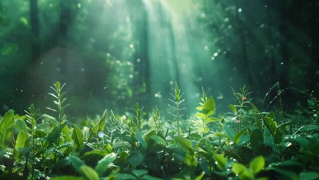 plant nature magic green forest in cinematic view. seamless looping overlay 4k virtual video animation background