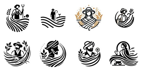set of logos of indian farmer