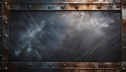 Obraz premium Weathered Steel Panel with Rusted Rivets