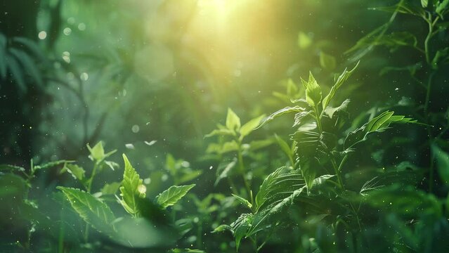 beautiful plant nature magic green forest with sunlight. seamless looping overlay 4k virtual video animation background