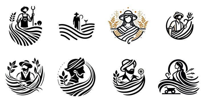 set of logos of indian farmer