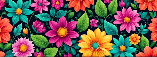 Lush Floral Pattern with Vivid Flowers and Leaves - Background for Invitation or Mother's Day Card

