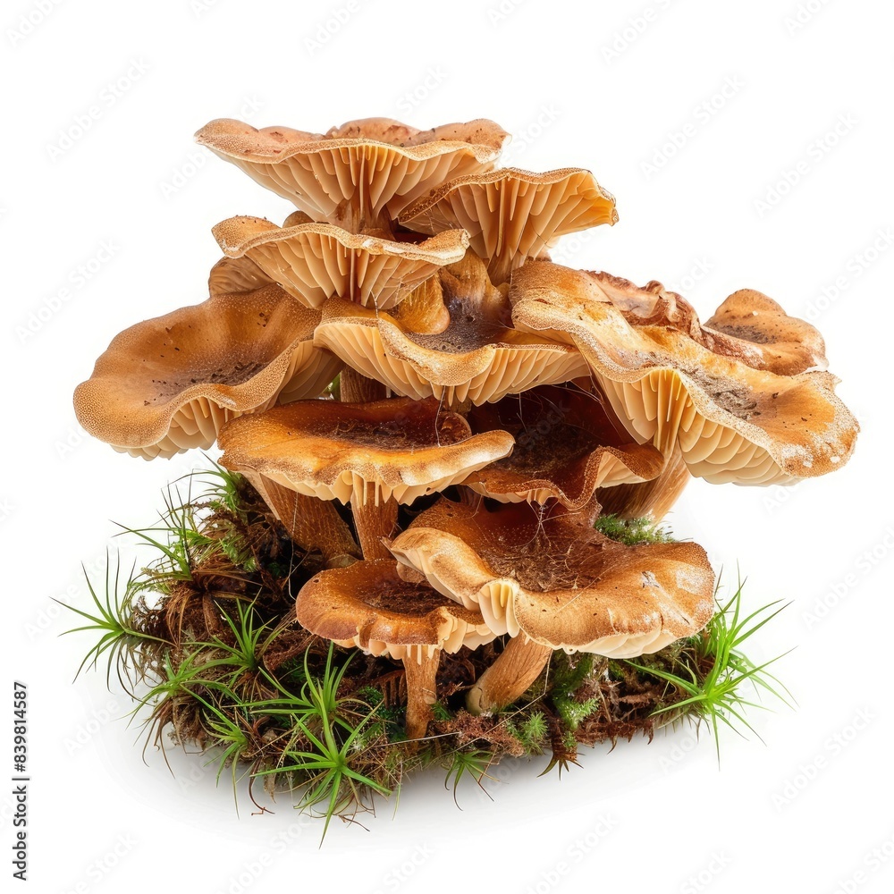 Wall mural armillaria ostoyae, dark honey fungus in forest isolated on white background   - Wall murals