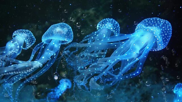 bioluminescent coral polyps feeding in darkness. seamless looping overlay 4k virtual video animation background