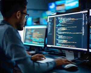 Obraz premium Software Developers Collaborating on Coding a New App in Digital Workspace
