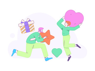 Happy Valentine's Day flat character vector concept business hand drawn illustration
