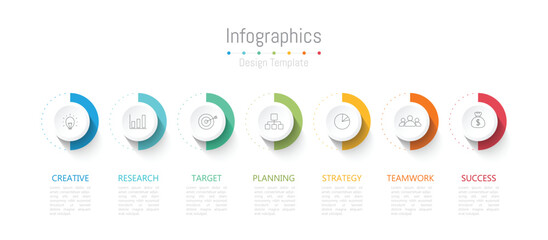 Infographic 7 options design elements for your business data. Vector Illustration.