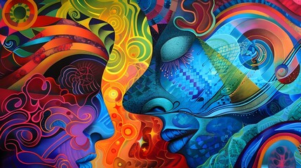 Obraz premium Captivating Psychedelic Mindscape Abstract of Thoughts and Dreams