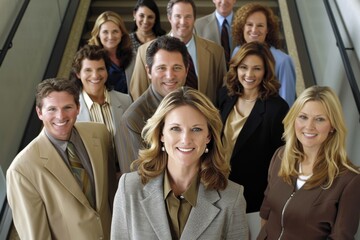 Group of business people in a row standing in a row smiling at the camera