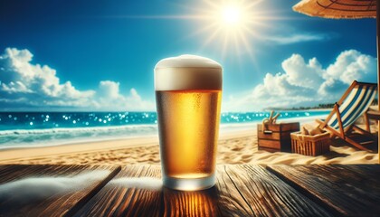 夏のビーチで飲むビール