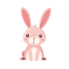 Fototapeta premium A cute cartoon pink rabbit. The rabbit has a cute and innocent expression on its face. Isolated on transparent background.