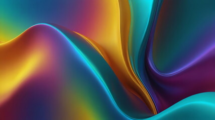 Fototapeta premium Abstract holographic iridescent green, purple and yellow liquid metal texture background. Colorful abstract gleaming fluid material.