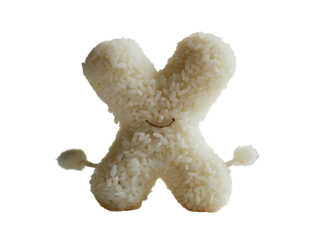 Creative food art of rice shaped into a funky 'X' with a smiley face, highlighting culinary creativity and fun in food presentation.