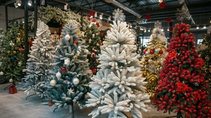 Fototapeta premium christmas trees for sale, xmas fur tree in market