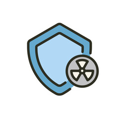 Public radiation safety shield outline filled color icon. Radiation nuclear protection symbol vector illustration image