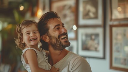 Obraz premium Father lifting daughter in new house , everyone laughing and enjoying the moment